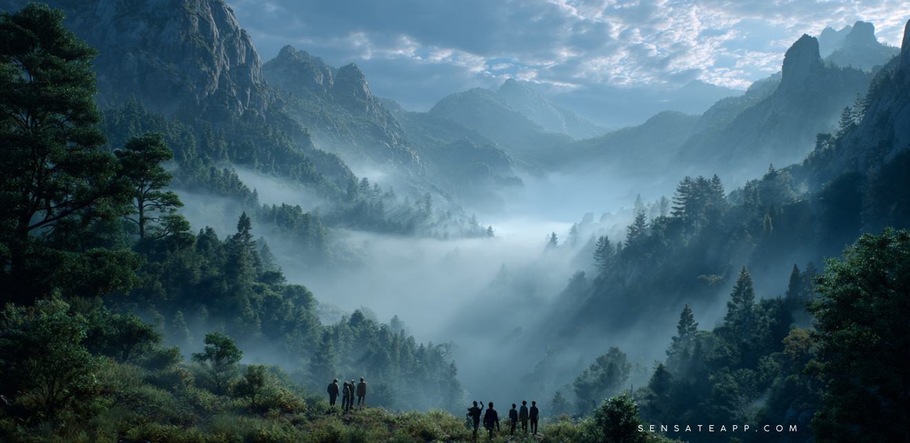 Mountain valley showing infrasonic sound waves