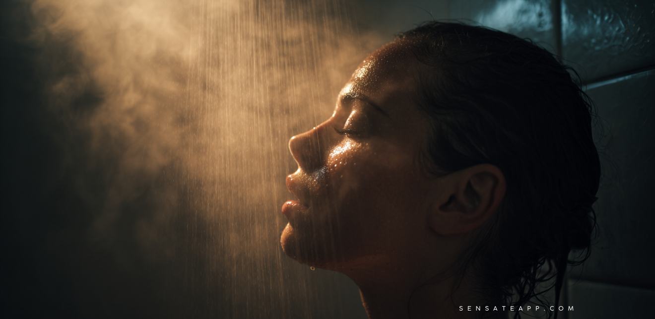 Person under a cold shower to stimulate vagus nerve through cold exposure