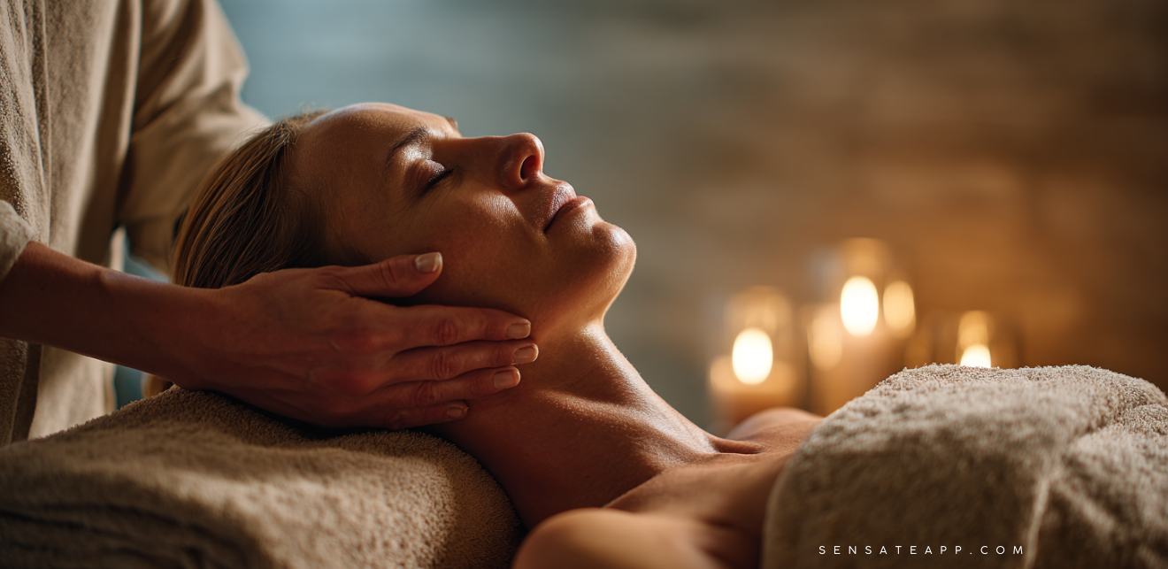 Massage therapist giving a relaxing neck massage to stimulate the vagus nerve