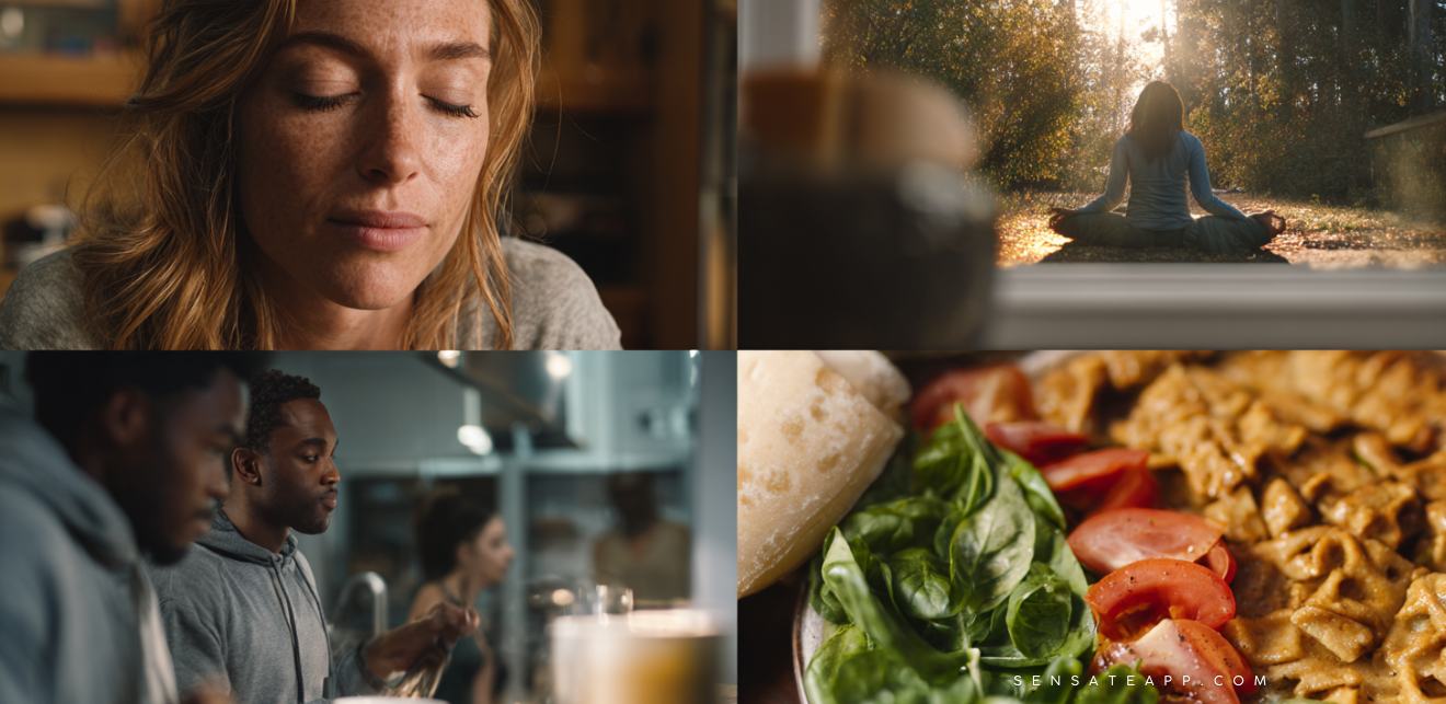 People practicing daily activities like cold showers, meditation, and walking to support vagus nerve health