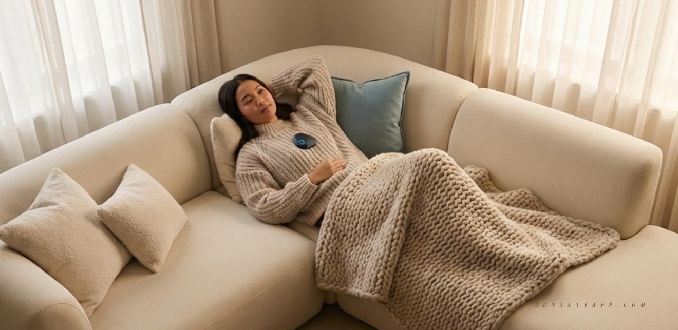 Lady relaxing with the Sensate Device